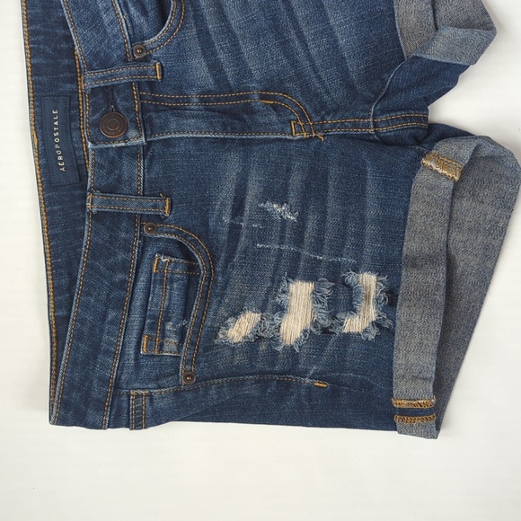 Aeropostale Midi Distressed Ripped Cuffed Denim Jean Shorts 4 Pockets - Picture 4 of 14